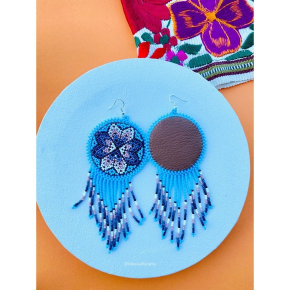 Mexican Earrings, Huichol Earrings, Handmade Earrings, Colorful Huichol Earrings - Picture 4 of 6